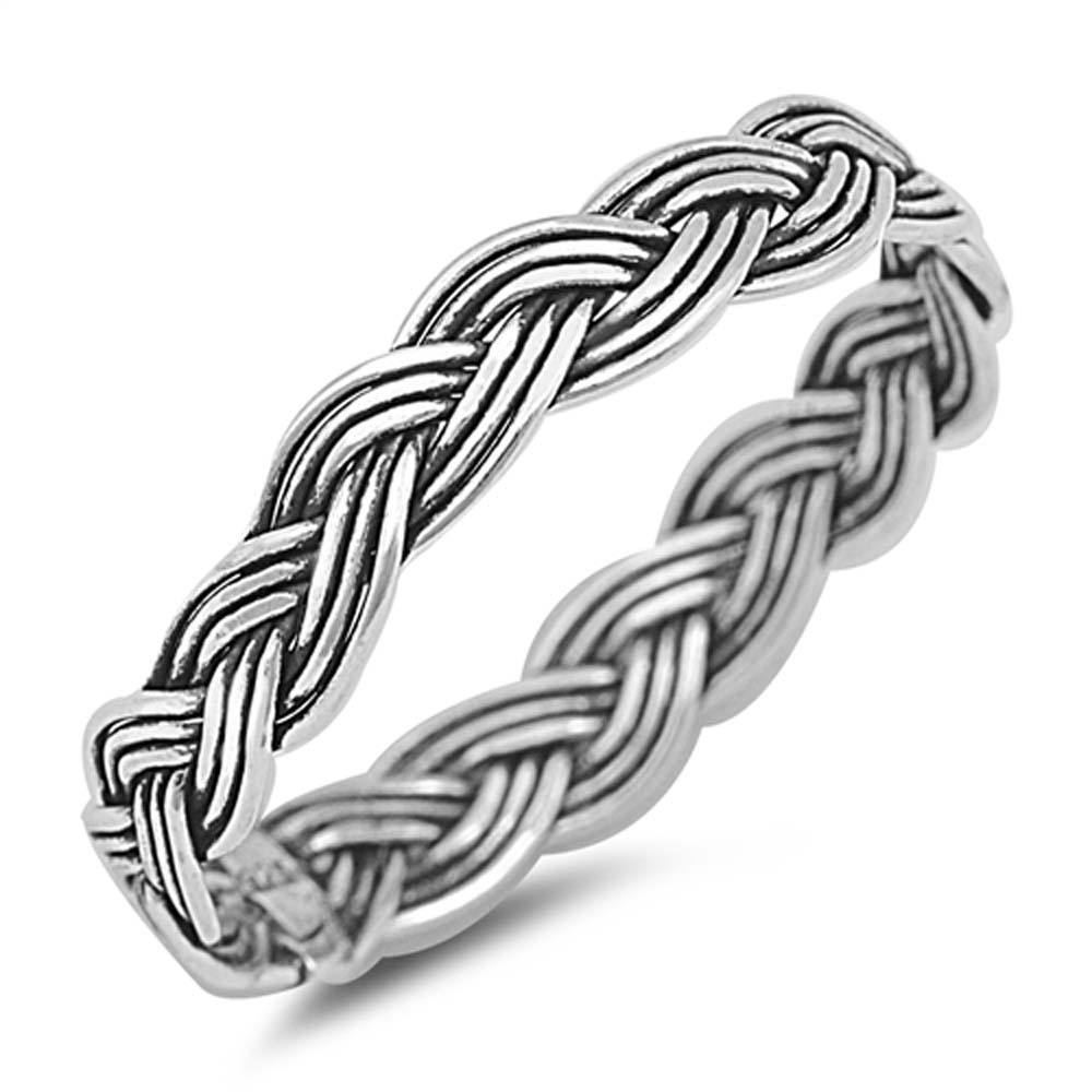 Sterling Silver Braided Rope Shaped Plain RingsAnd Face Height 3mm