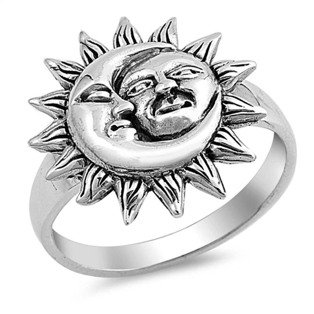 Sterling Silver Oxidize Moon And Sun Shaped Plain RingsAnd Face Height 18mm