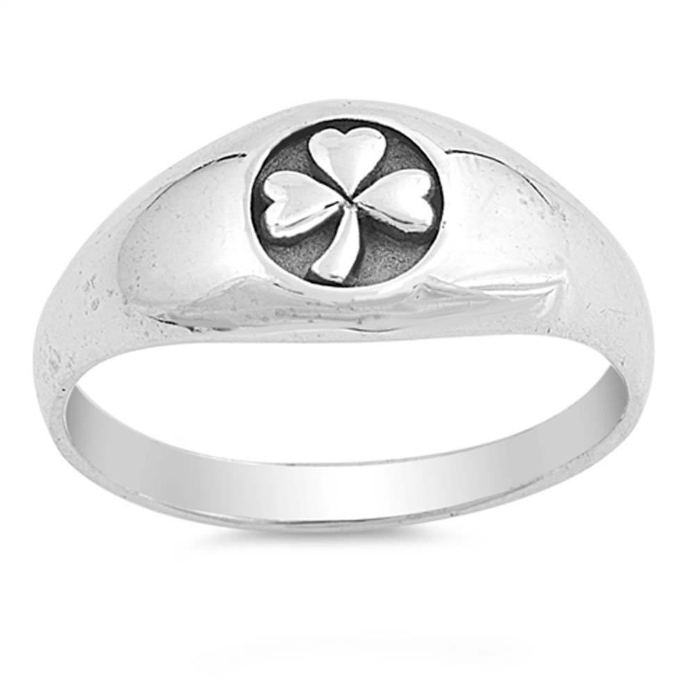 Sterling Silver Oxidize Clover Shaped Plain RingsAnd Face Height 7mm