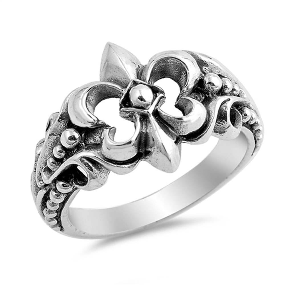 Sterling Silver Oxidize Fleur De Lis Shaped Plain RingsAnd Face Height 15mm