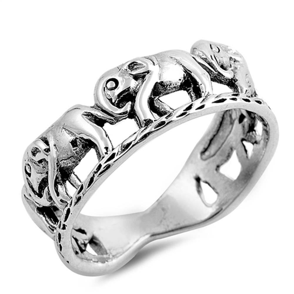 Sterling Silver Oxidize Elephants Shaped Plain RingsAnd Face Height 7mm