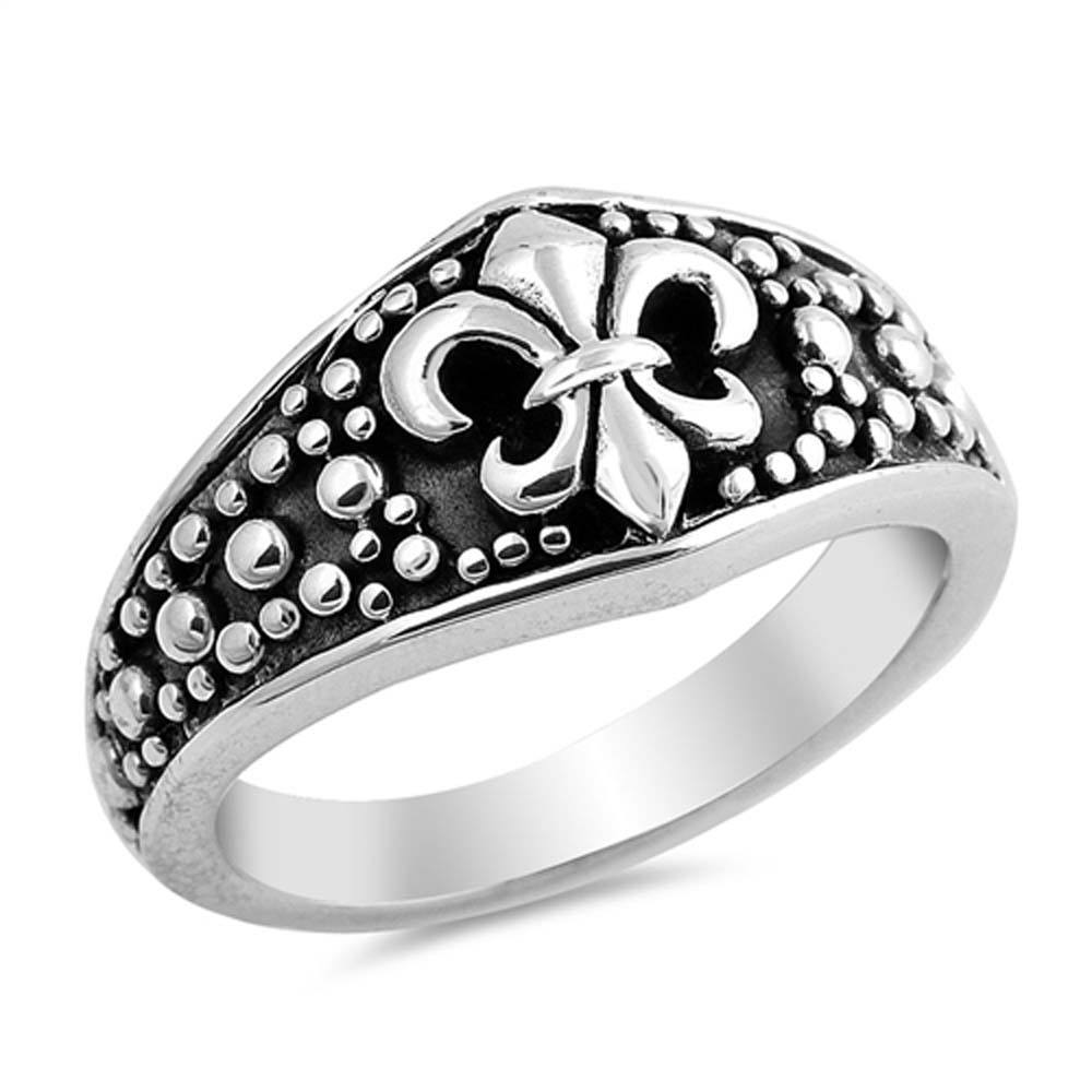 Sterling Silver Oxidize Fleur De Lis Shaped Plain RingsAnd Face Height 10mm