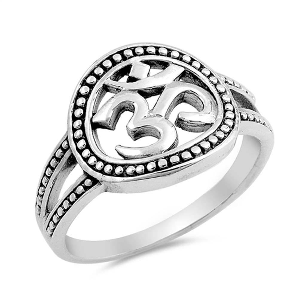 Sterling Silver Oxidize Om Sign Shaped Plain RingsAnd Face Height 14mm