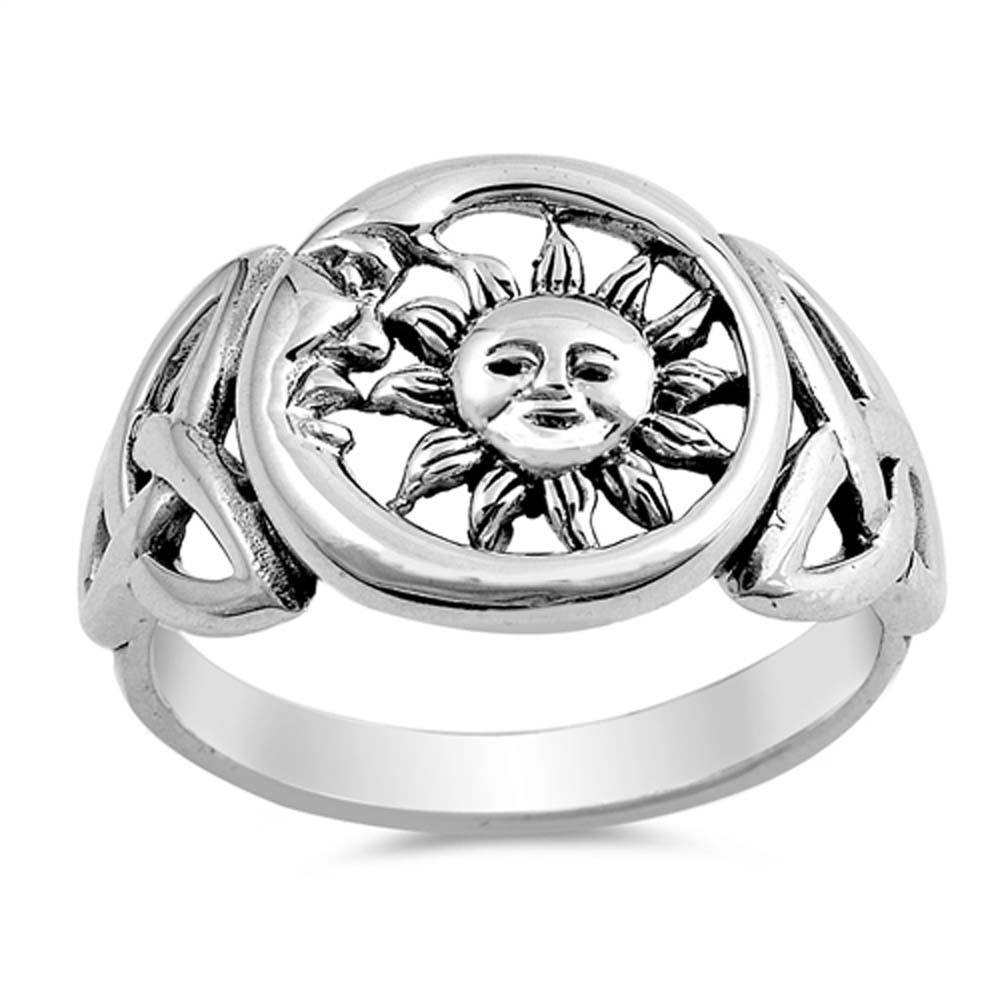 Sterling Silver Oxidize Moon And Sun Shaped Plain RingsAnd Face Height 14mm