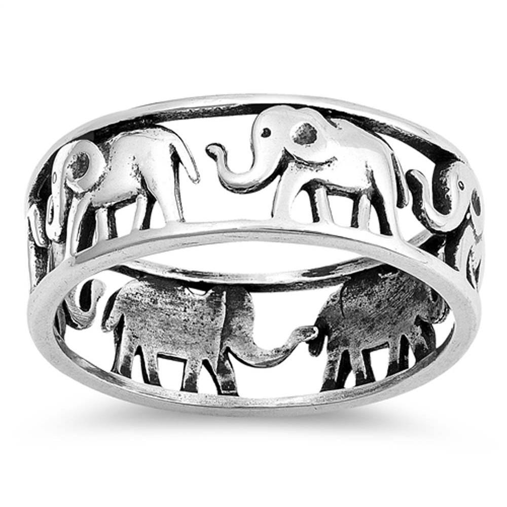Sterling Silver Oxidize Elephants Shaped Plain RingsAnd Face Height 7mm