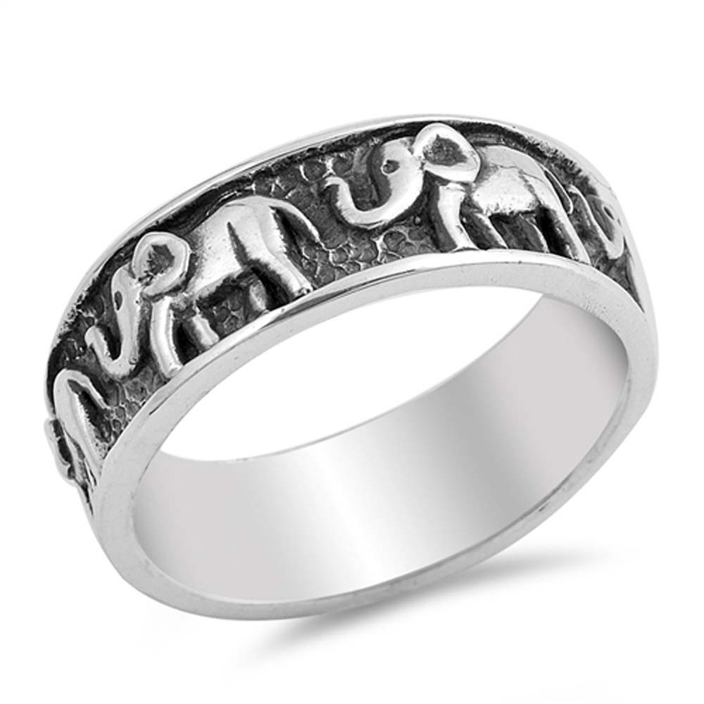 Sterling Silver Oxidize Elephants Shaped Plain RingsAnd Face Height 7mm