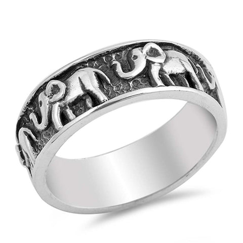 Sterling Silver Oxidize Elephants Shaped Plain RingsAnd Face Height 7mm
