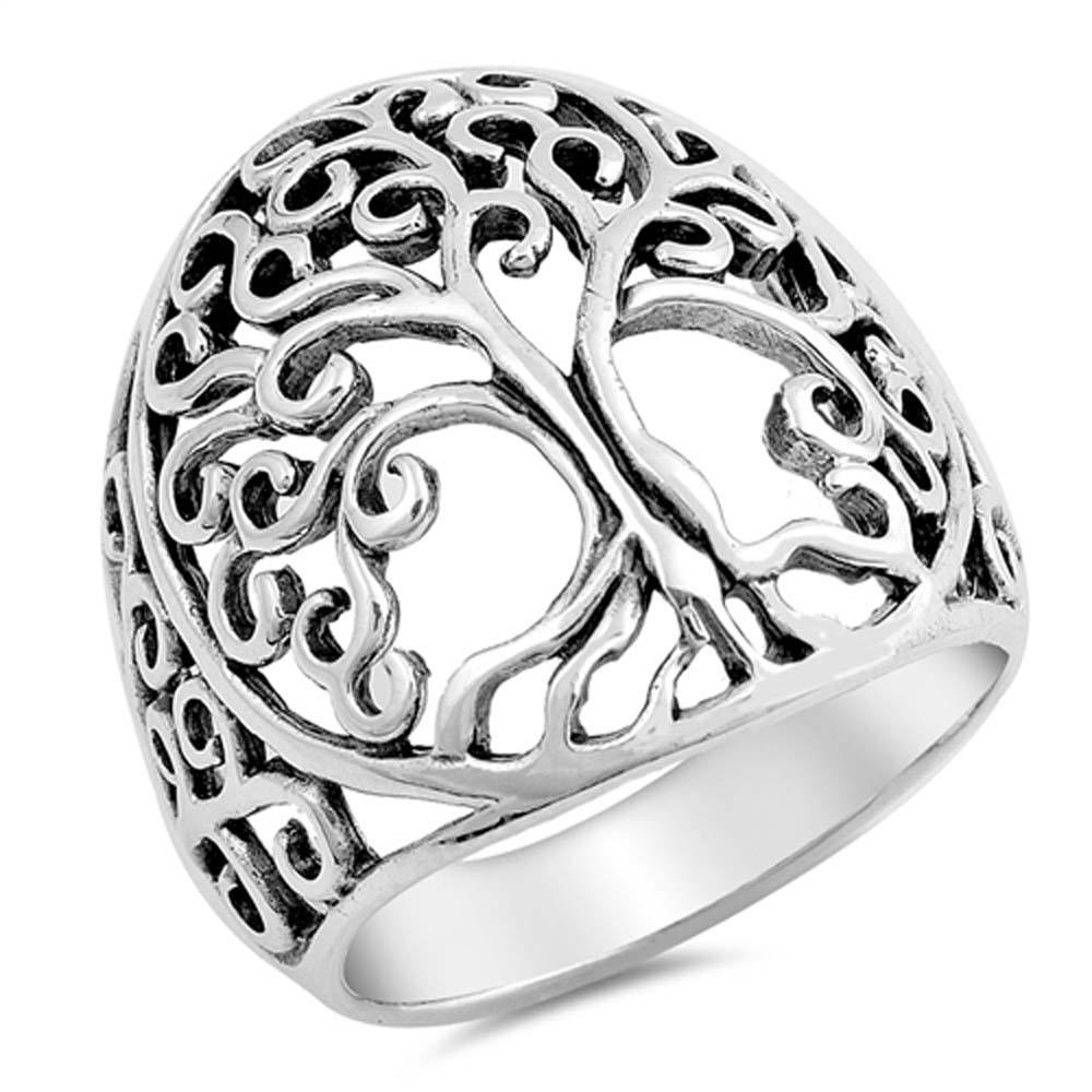 Sterling Silver Oxidize Tree Of Life Shaped Plain RingsAnd Face Height 23mm