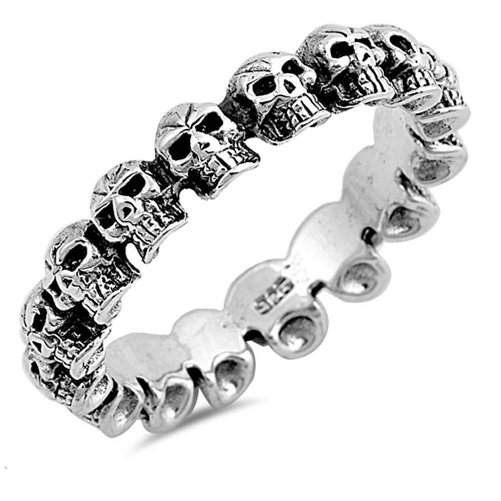 Sterling Silver Oxidize Skulls Shaped Plain RingsAnd Face Height 4mm