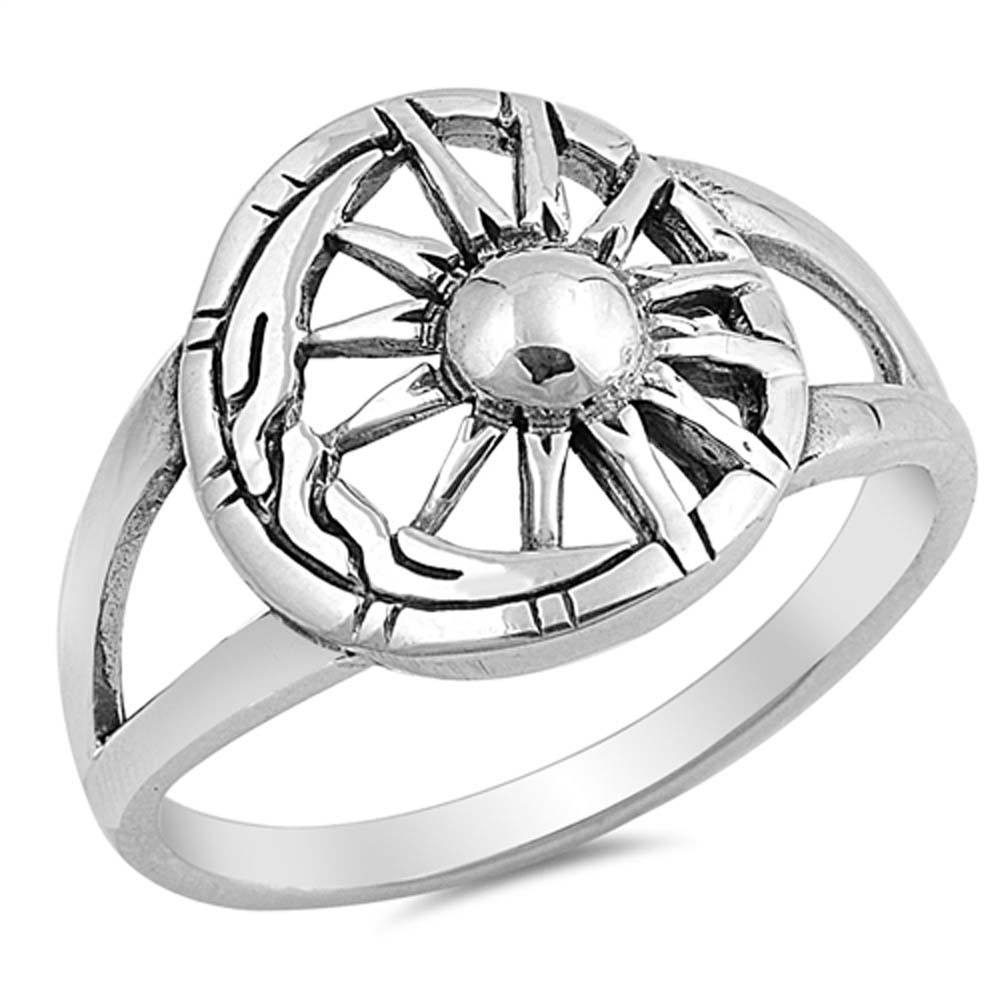Sterling Silver Oxidize Moon And Sun Shaped Plain RingsAnd Face Height 15mm