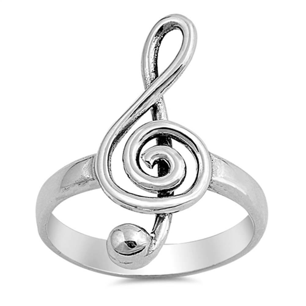 Sterling Silver Oxidize Music Note Shaped Plain RingsAnd Face Height 25mm