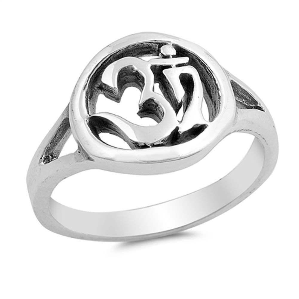 Sterling Silver Oxidize Om Sign Shaped Plain RingsAnd Face Height 12mm