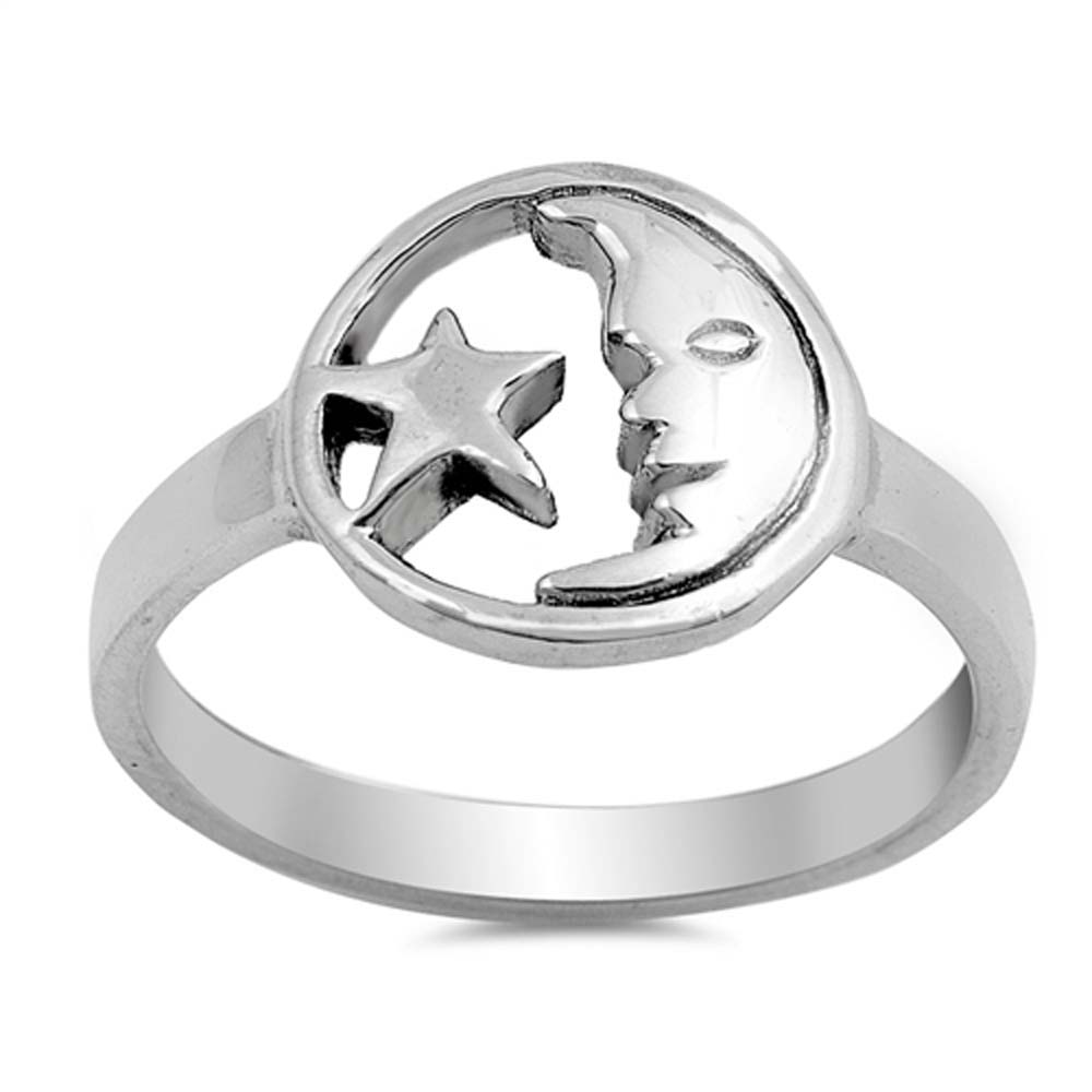 Sterling Silver Oxidize Star And Moon Shaped Plain RingsAnd Face Height 12mm