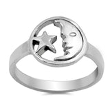 Sterling Silver Oxidize Star And Moon Shaped Plain RingsAnd Face Height 12mm
