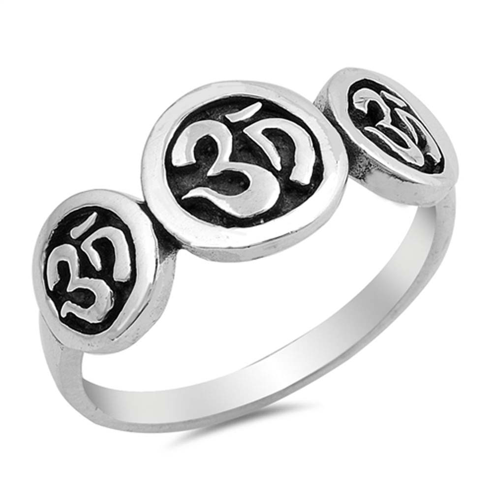 Sterling Silver Oxidize Om Sign Shaped Plain RingsAnd Face Height 9mm