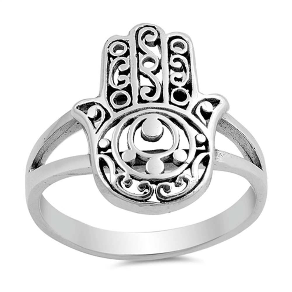 Sterling Silver Oxidize Hamsa Shaped Plain RingsAnd Face Height 18mm