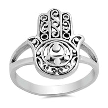 Load image into Gallery viewer, Sterling Silver Oxidize Hamsa Shaped Plain RingsAnd Face Height 18mm