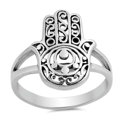 Sterling Silver Oxidize Hamsa Shaped Plain RingsAnd Face Height 18mm
