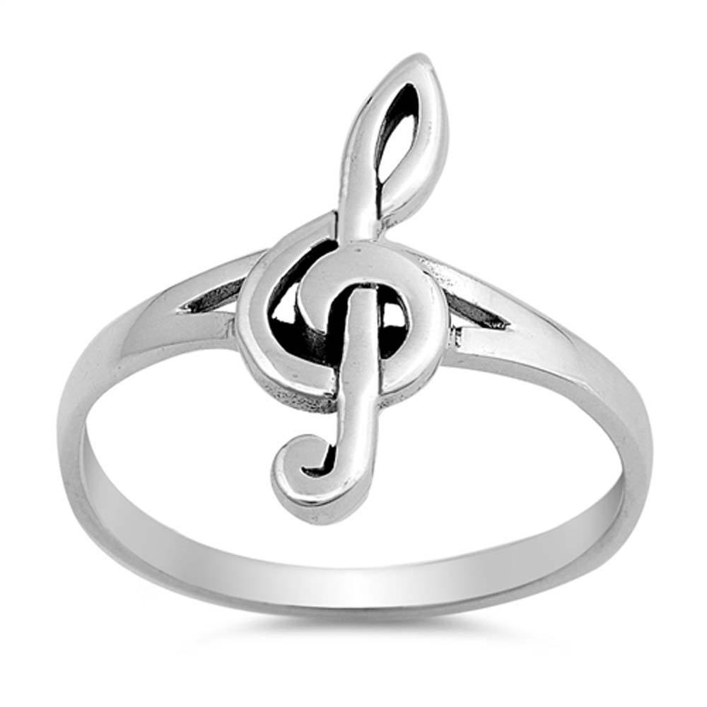 Sterling Silver Oxidize Music Note Shaped Plain RingsAnd Face Height 18mm
