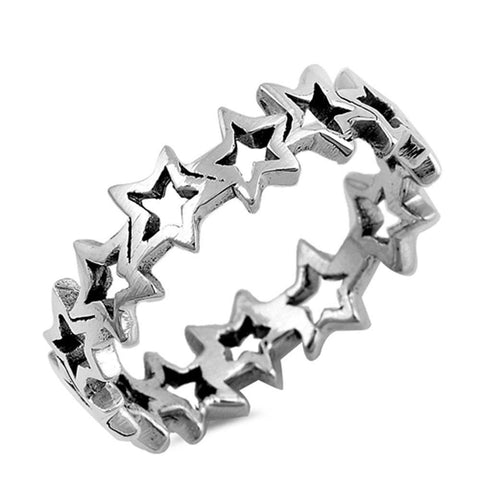 Sterling Silver Oxidize Stars Shaped Plain RingsAnd Face Height 6mm