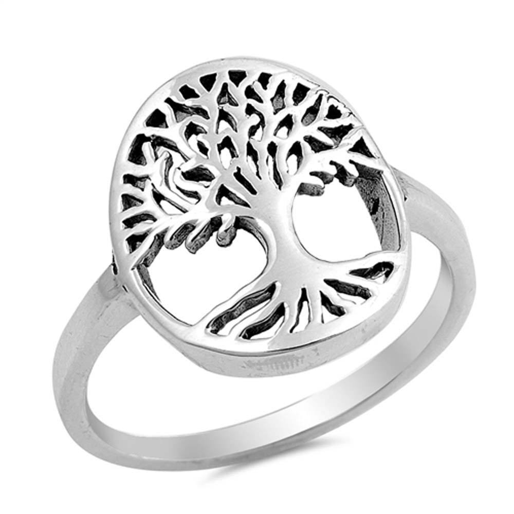 Sterling Silver Oxidize Tree Of Life Shaped Plain RingsAnd Face Height 17mm