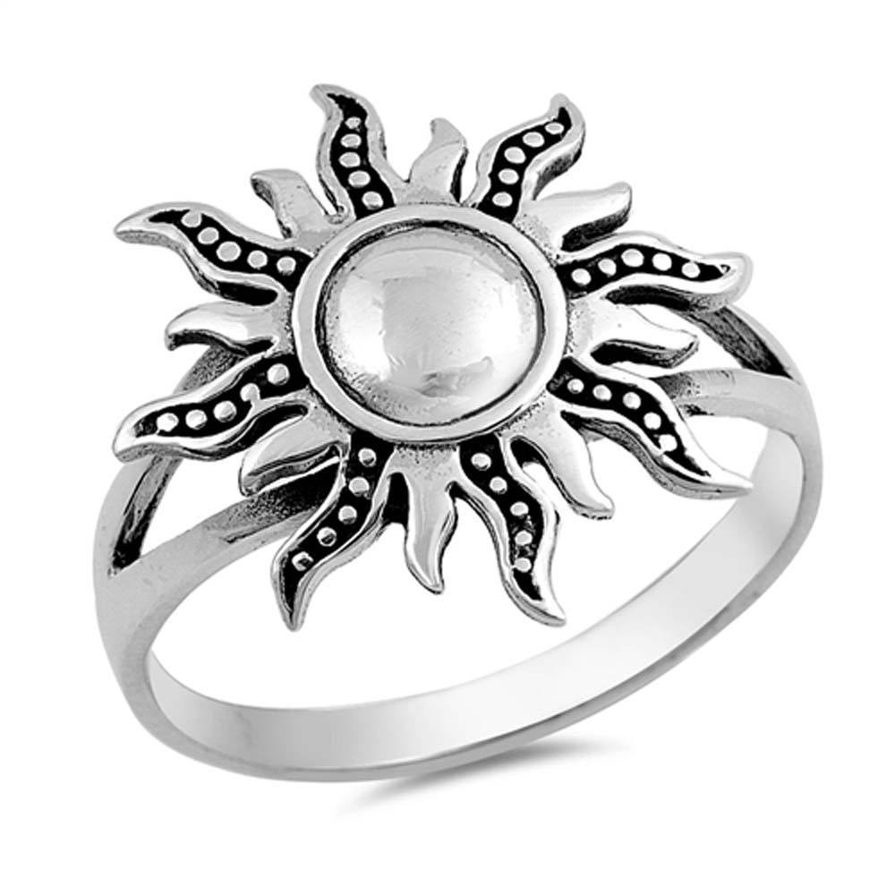 Sterling Silver Oxidize Sun Shaped Plain Rings and Face Height 18mm