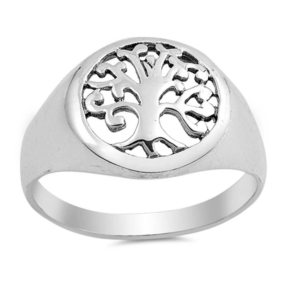 Sterling Silver Oxidize Tree Of Life Shaped Plain RingsAnd Face Height 13mm