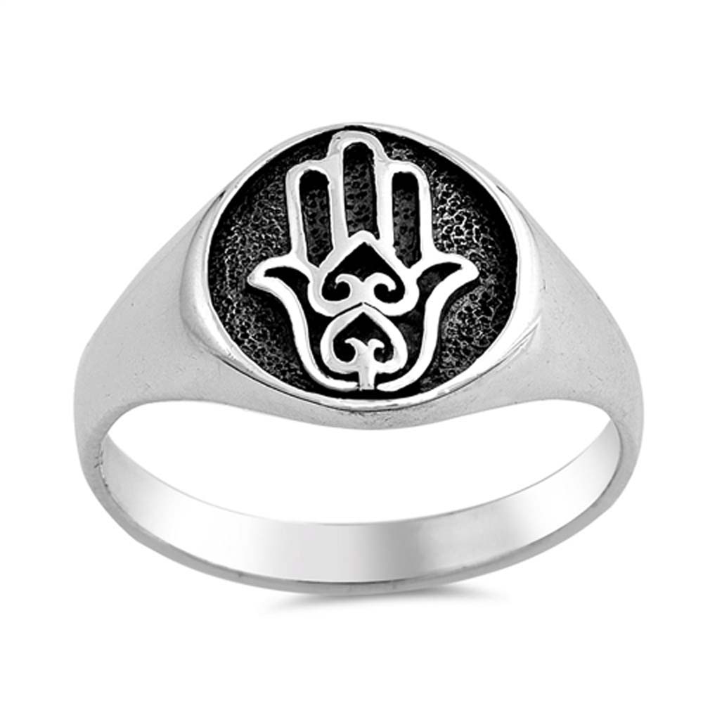 Sterling Silver Oxidize Hand of God Shaped Plain RingsAnd Face Height 12mm