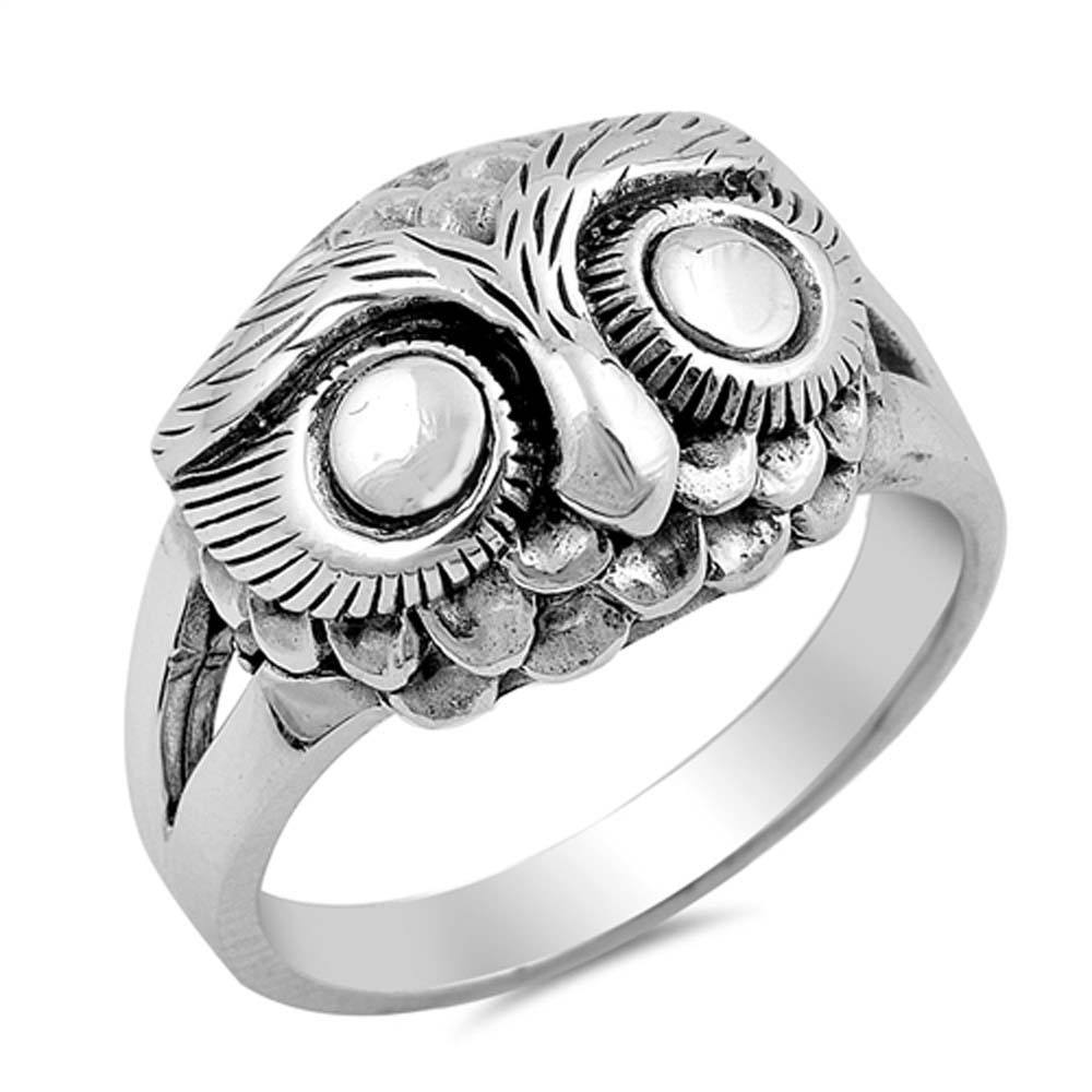 Sterling Silver Oxidize Owl Shaped Plain RingsAnd Face Height 14mm