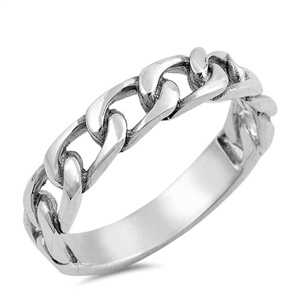 Sterling Silver Oxidize Chain Link Shaped Plain RingsAnd Face Height 4mm