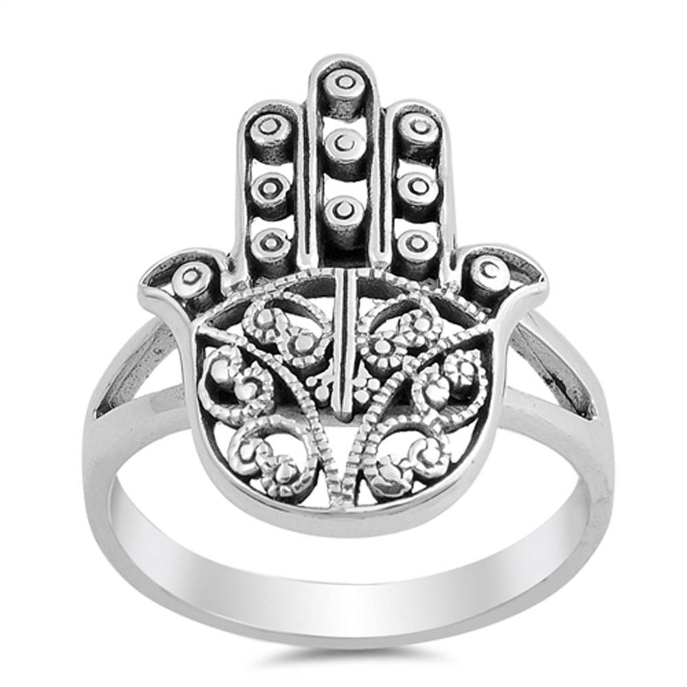 Sterling Silver Oxidize Hamsa Shaped Plain RingsAnd Face Height 22mm