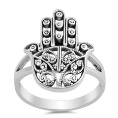 Sterling Silver Oxidize Hamsa Shaped Plain RingsAnd Face Height 22mm