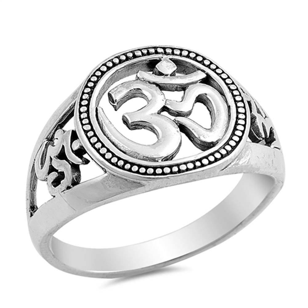 Sterling Silver Oxidize OM Sign Shaped Plain RingsAnd Face Height 13mm