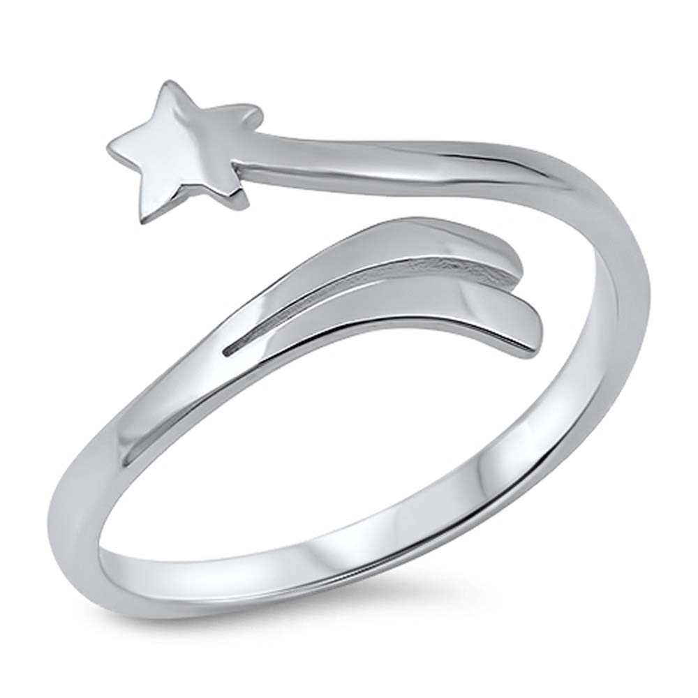 Sterling Silver High Polish Rhodium Plated Star Shaped Plain RingsAnd Face Height 13mm