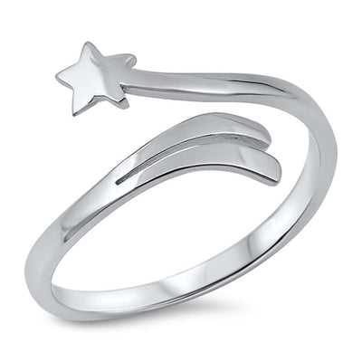 Sterling Silver High Polish Rhodium Plated Star Shaped Plain RingsAnd Face Height 13mm