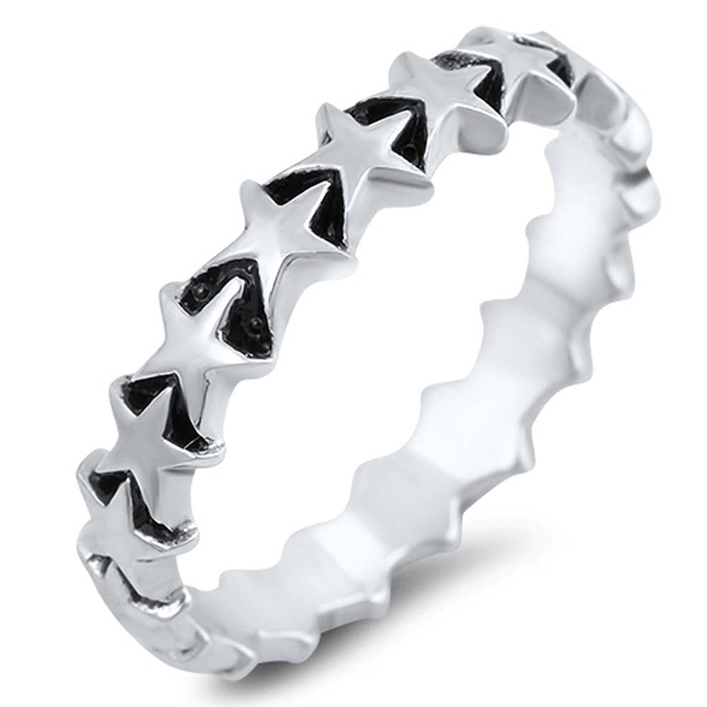 Sterling Silver Oxidize Stars Shaped Plain RingsAnd Face Height 4mm