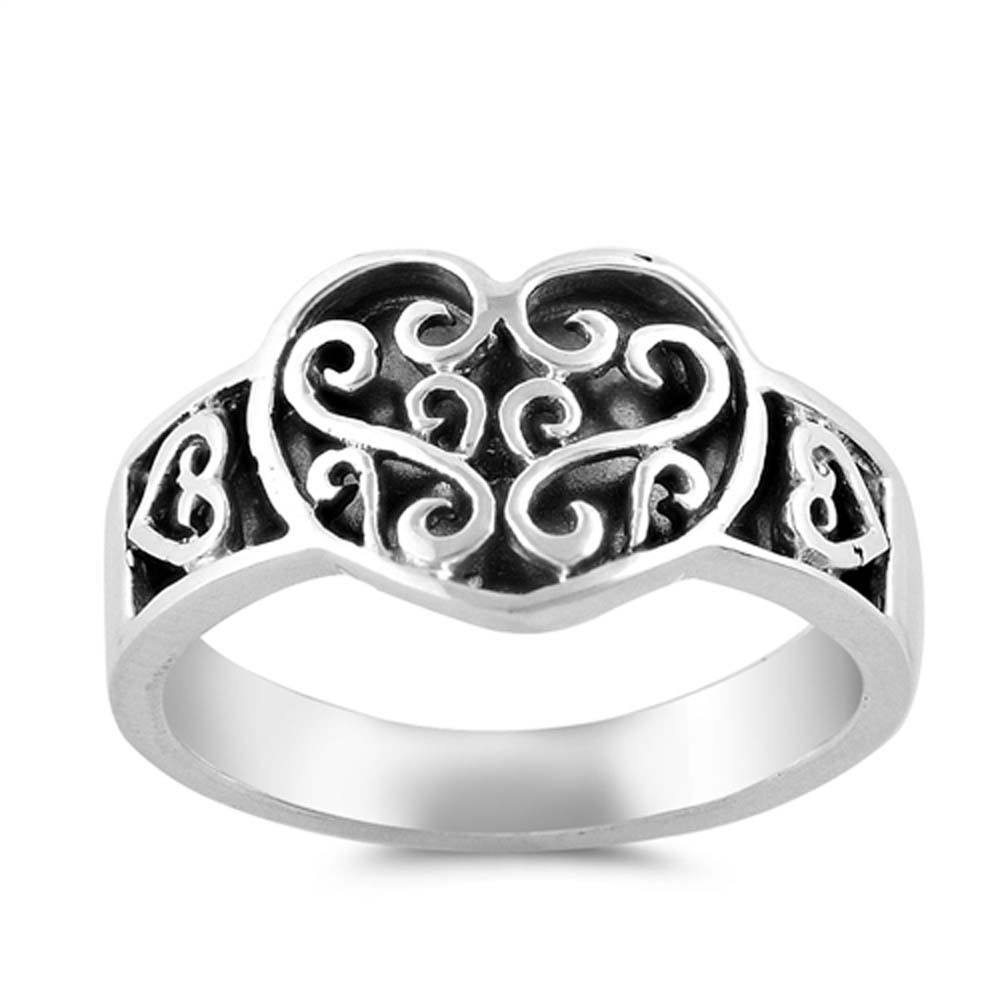 Sterling Silver High Polish Heart Shaped Plain RingsAnd Face Height 11mm