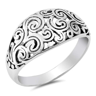 Sterling Silver Polish And Rhodium Plated Bali Shaped Plain RingsAnd Face Height 11mm