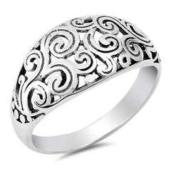 Sterling Silver Polish And Rhodium Plated Bali Shaped Plain RingsAnd Face Height 11mm