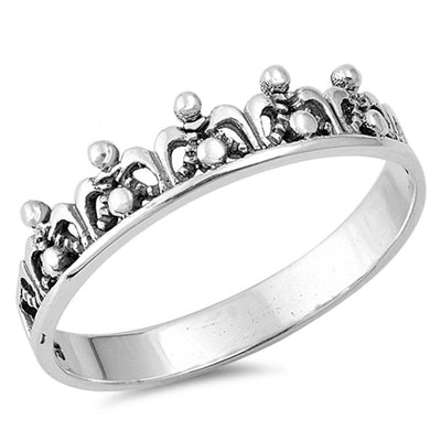 Sterling Silver Polish And Rhodium Plated Crown Shaped Plain RingsAnd Face Height 5mm