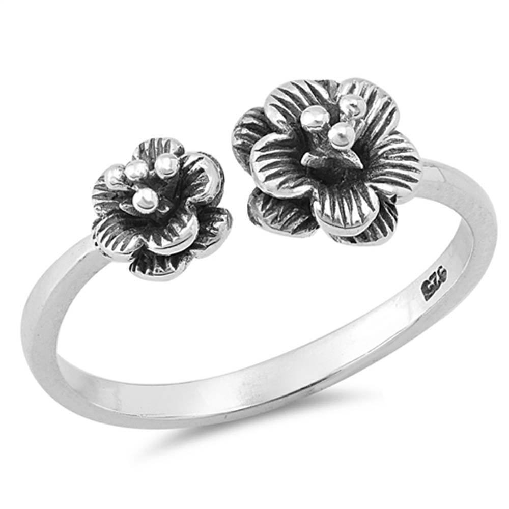 Sterling Silver Oxidize Plumeria Shaped Plain RingsAnd Face Height 9mm