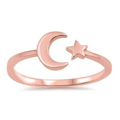 Sterling Silver Rose Gold Plated Moon And Star Shaped Plain RingsAnd Face Height 8mm
