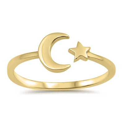 Sterling Silver Yellow Gold Plated Moon And Star Shaped Plain RingsAnd Face Height 8mm