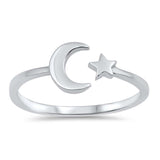 Sterling Silver High Polish Rhodium Plated Moon And Star Shaped Plain RingsAnd Face Height 8mm