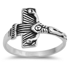 Sterling Silver Rhodium Plated Cross Shaped Plain RingsAnd Face Height 14mm