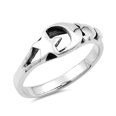Sterling Silver Moon And Star Ring