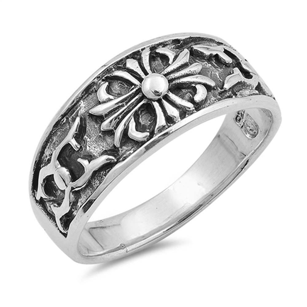 Sterling Silver Cross Shaped Plain Rings With CZ StoneAnd Face Height 10mmAnd Weight 7grams