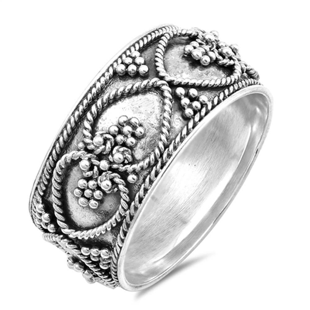 Sterling Silver Heart Rope Bali Design Ring And Face Height 10mm