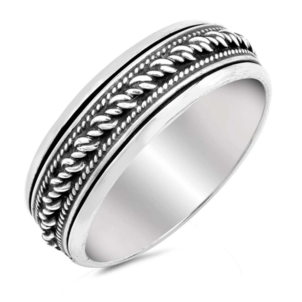 Sterling Silver Spinner Bali Design Ring And Face Height 7mm