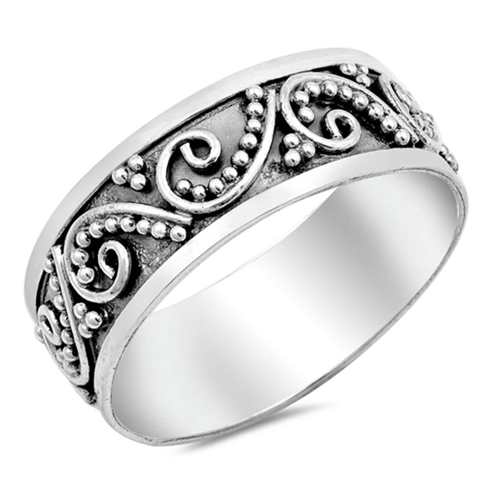 Sterling Silver Loop Bali Design Ring And Face Height 7mm